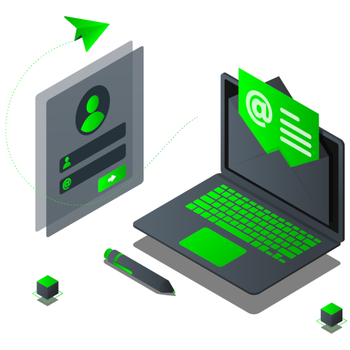 email support illustration- isometric 2d representation of email-related services