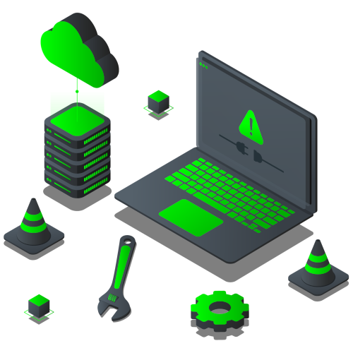 tech support illustration- isometric 2d representation of technical support-related services